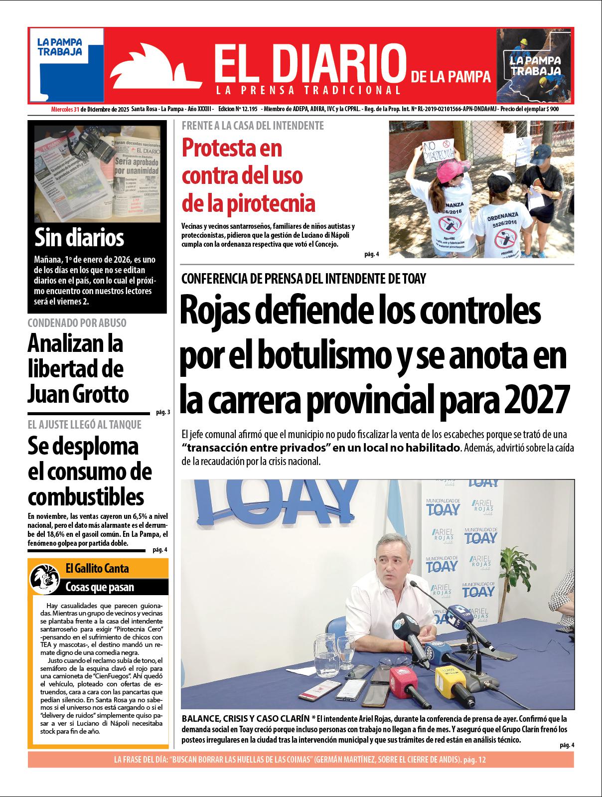 Tapa de El Diario en papel  mieacutercoles 31 de diciembre de 2026